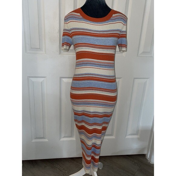 American Eagle Maxi/Midi Dress Striped Ribbed Orange And Blue Size M - Picture 1 of 4
